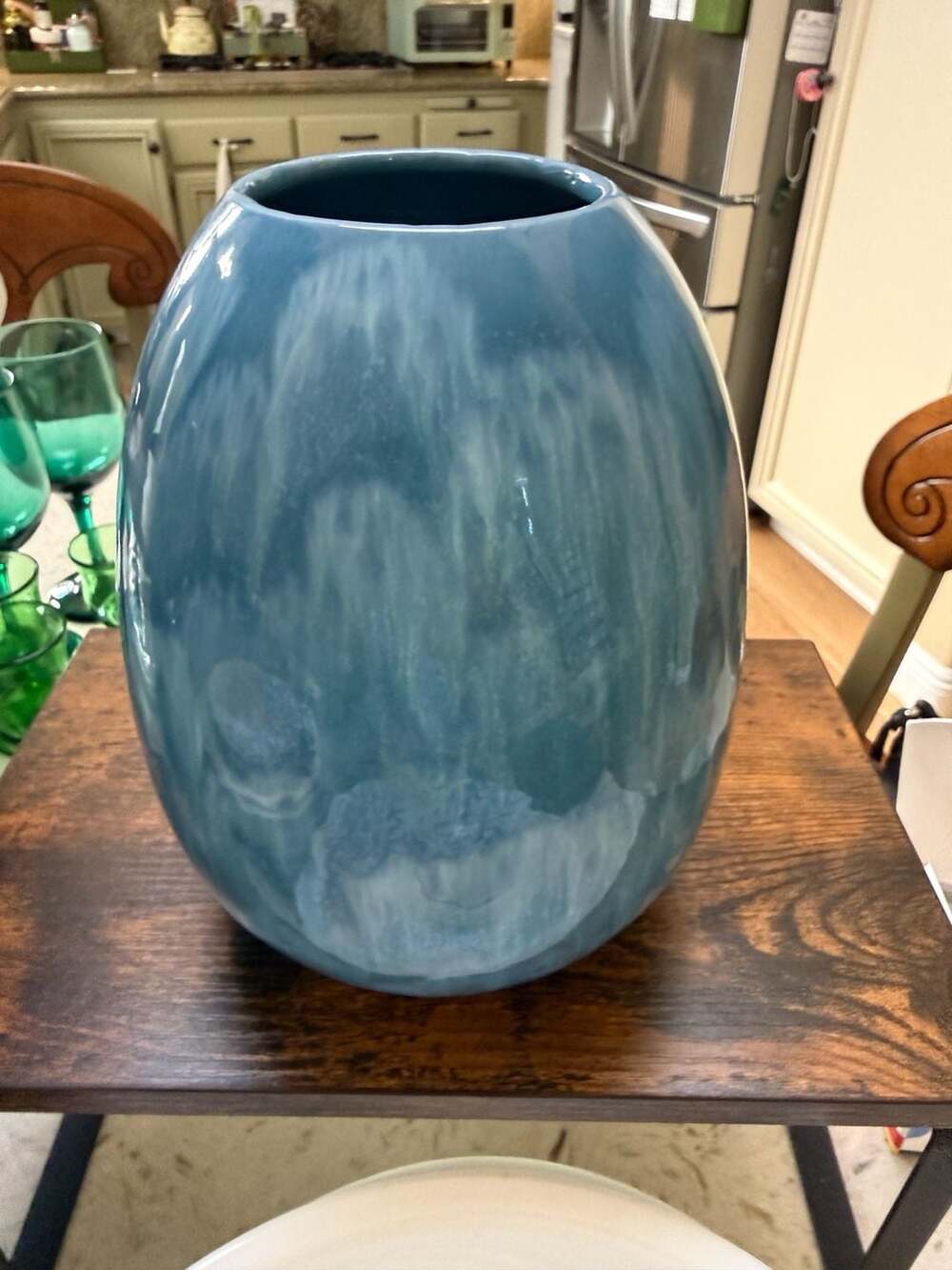 Vtg MCM 1950s Royal Haeger Blue White Agate Beehive 8" Vase
